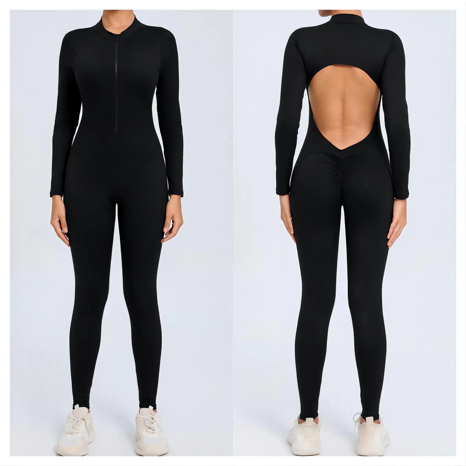 Jumpsuit with Open Back Zipper Front
